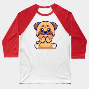 Cute Pug Dog Eating Hot Dog Cartoon Baseball T-Shirt